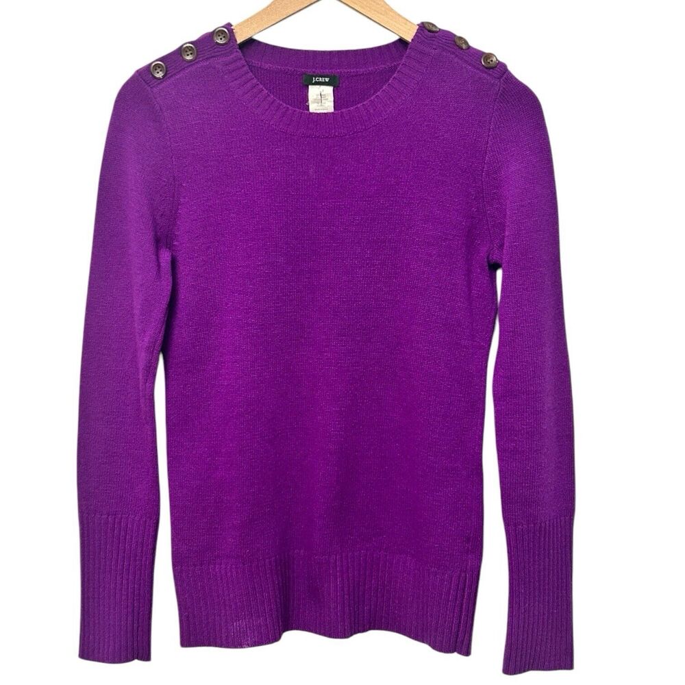 J. Crew Pullover Sweater Wool Cashmere Blend Purple Size Small Buttons Casual
